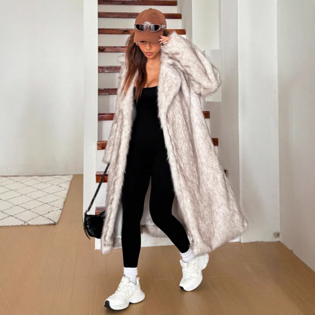 ​​Luxury Faux Fox Fur Coat For Women – Long Winter Coat With Ombre Tips, Thick Warm Outerwear For Elegant Style (White/Black & White/Brown, S-Xxl)​​