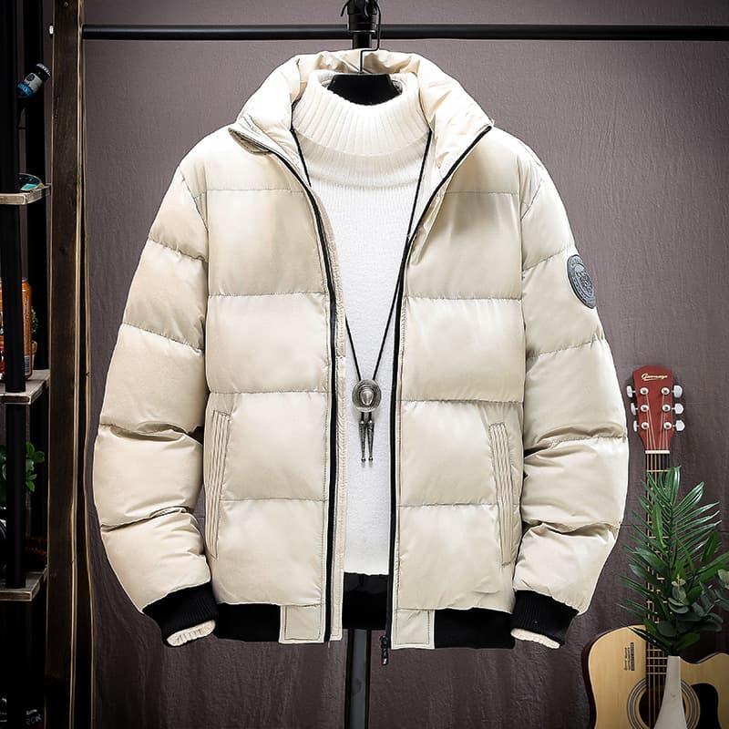​Men's Winter Puffer Jacket With Stand Collar Thickened Down Alternative Coat, Unisex Oversized Zip-Up Parka For Cold Weather