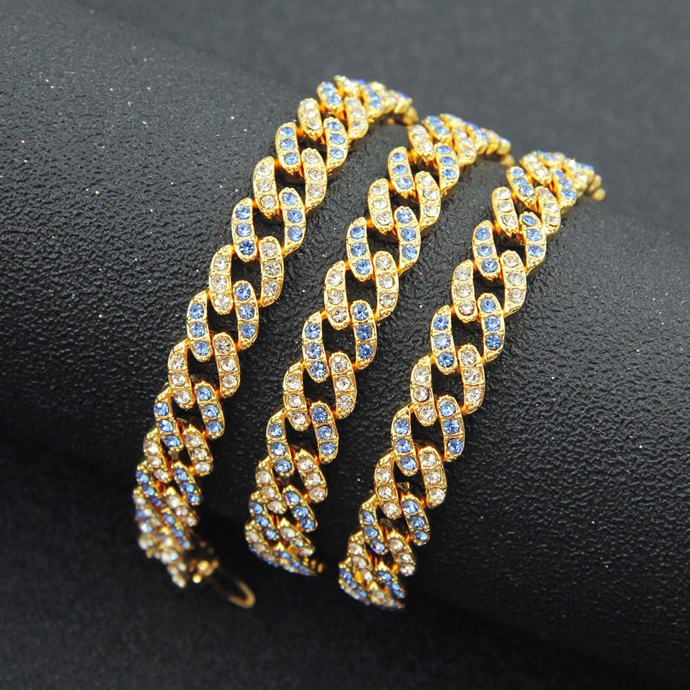 Men's necklace for men and women, full of colorful diamonds, cool Miami accessories CubanChain width 9mm