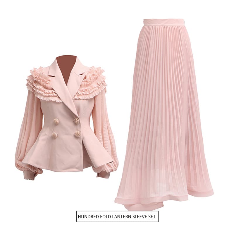 ​​"Elegant Women’s Suit Set – Fitted Waist Blazer & High-Waisted Skirt For Early Autumn (Pink/Blue/Apricot/Black, S-XL)"​​