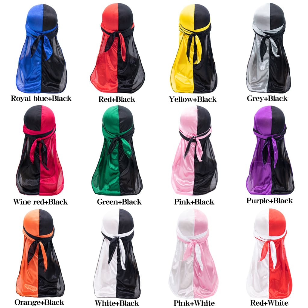 Two Color Satin Long Tail Turban Hat Elastic Hair Care Pirate Hat South Africa Silky Durag
