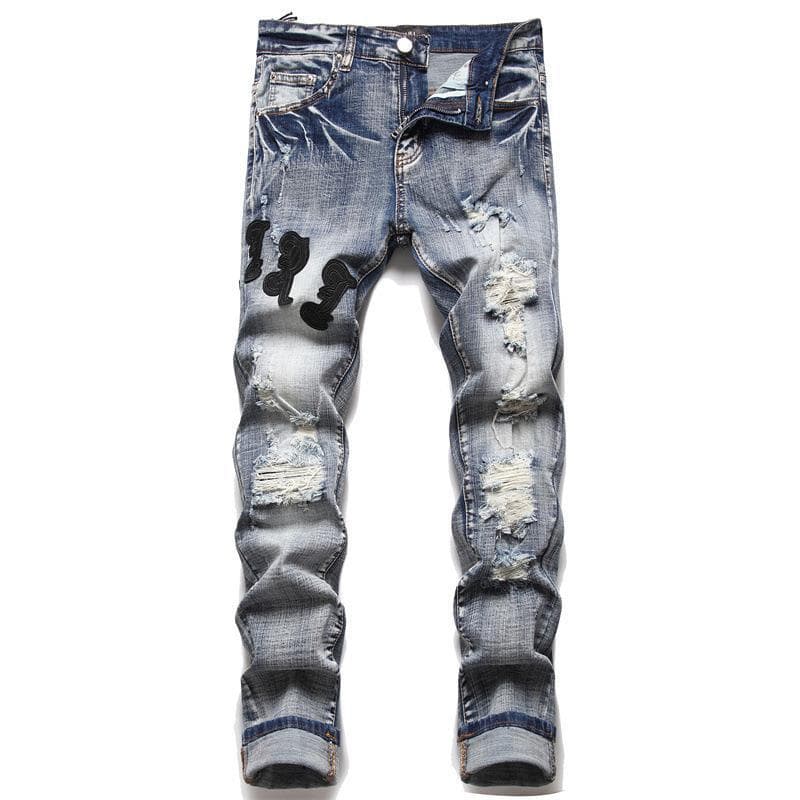 Vêtements pour hommes 2026 : Nouveaux jeans pour hommes, pantalons slim stretch tendance à patchs déchirés