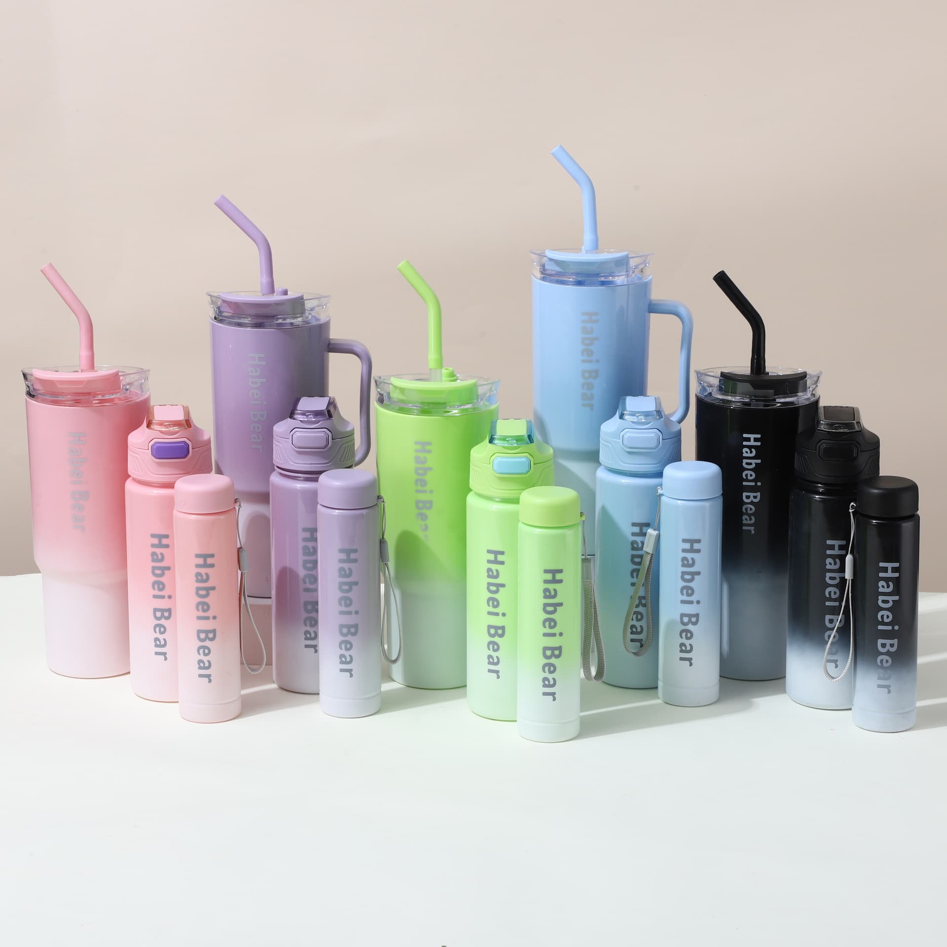 40oz Car Cup Gradient Color Water Cup Portable Handheld Plastic Cup High Value Straw Cup Three Piece Kettle