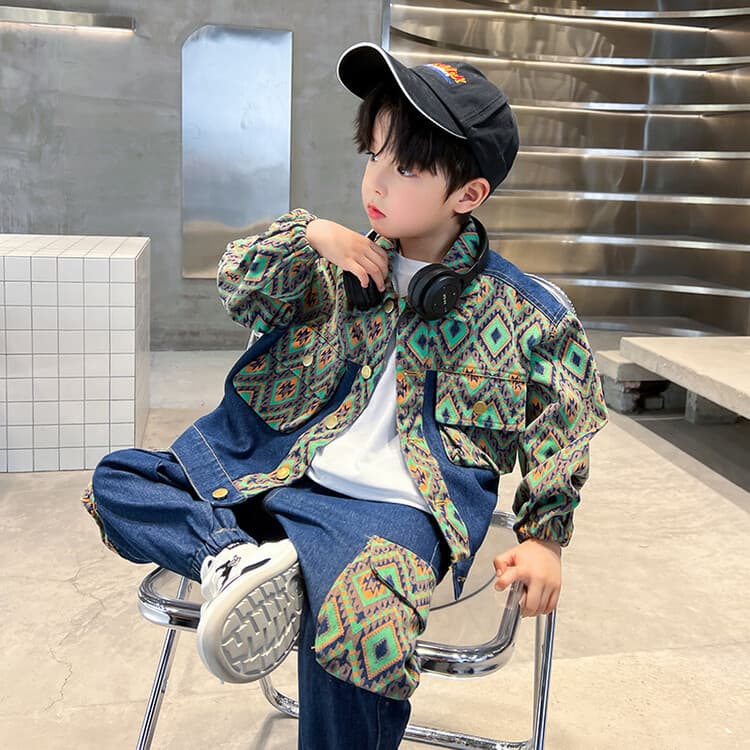 Children's clothing Boys spring denim suit spring and autumn new style children's cool denim clothes for small and medium-sized children's clothing