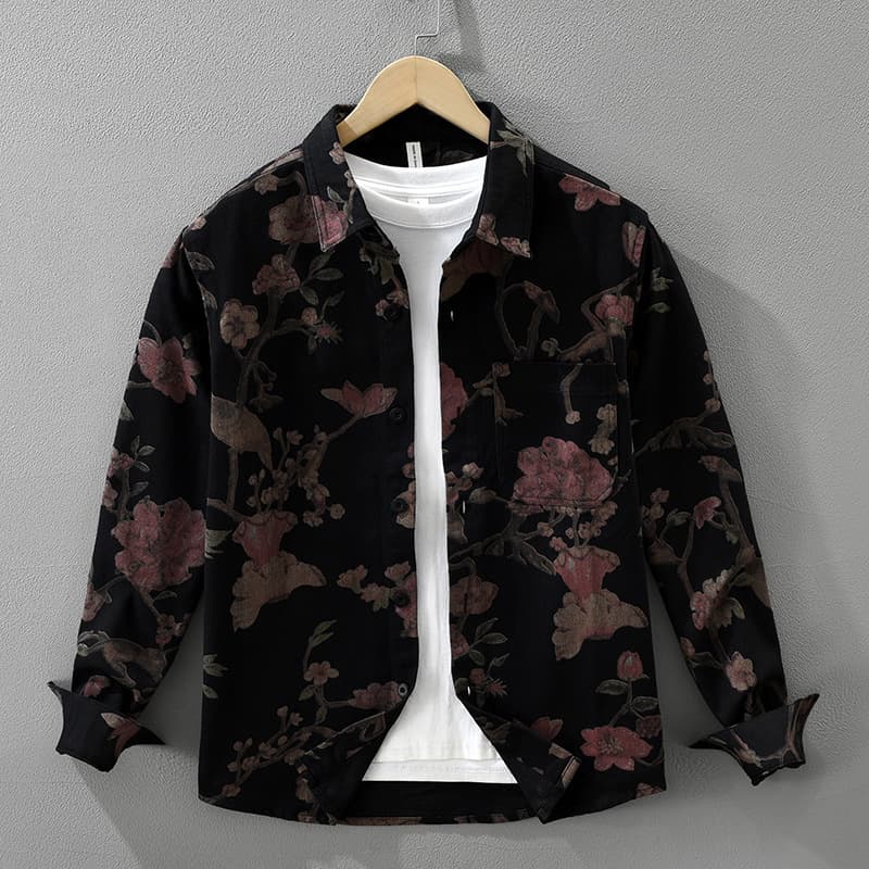 Trendy Printed Long Sleeved Shirt, Fashionable And Versatile, Artistic And Casual Loose Top, Men's Clothing
