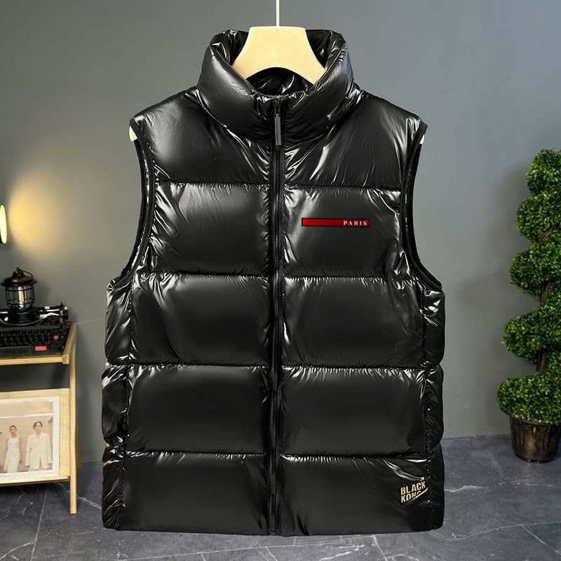 Gilet sans manches Prada unisexe en coton épais imprimé, coupe-vent et chaud, pour homme et femme.