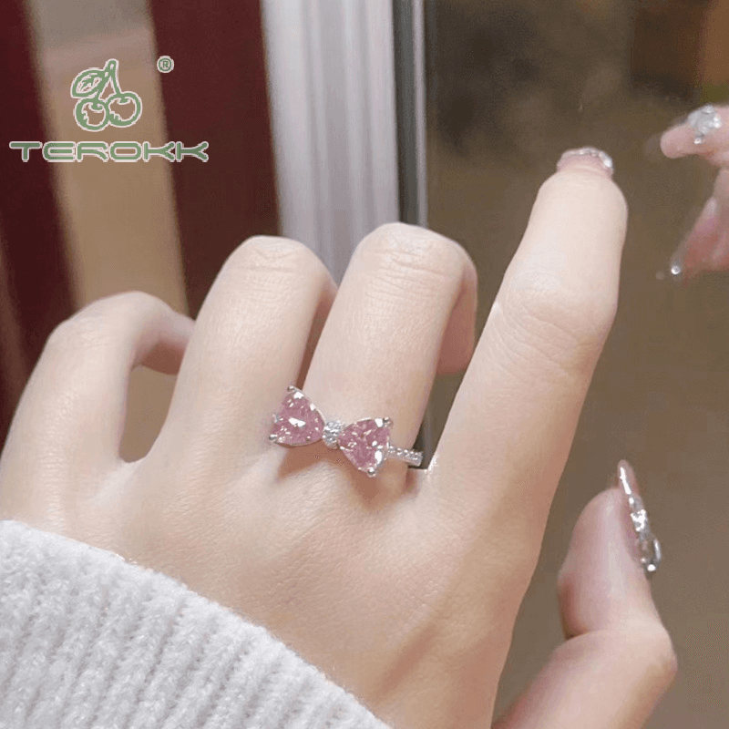 Fashion Crystal Bow Rings For Women Girls Romantic Zircon Bowknot Opening Adjustable Finger Ring Fashion Jewelry Gifts