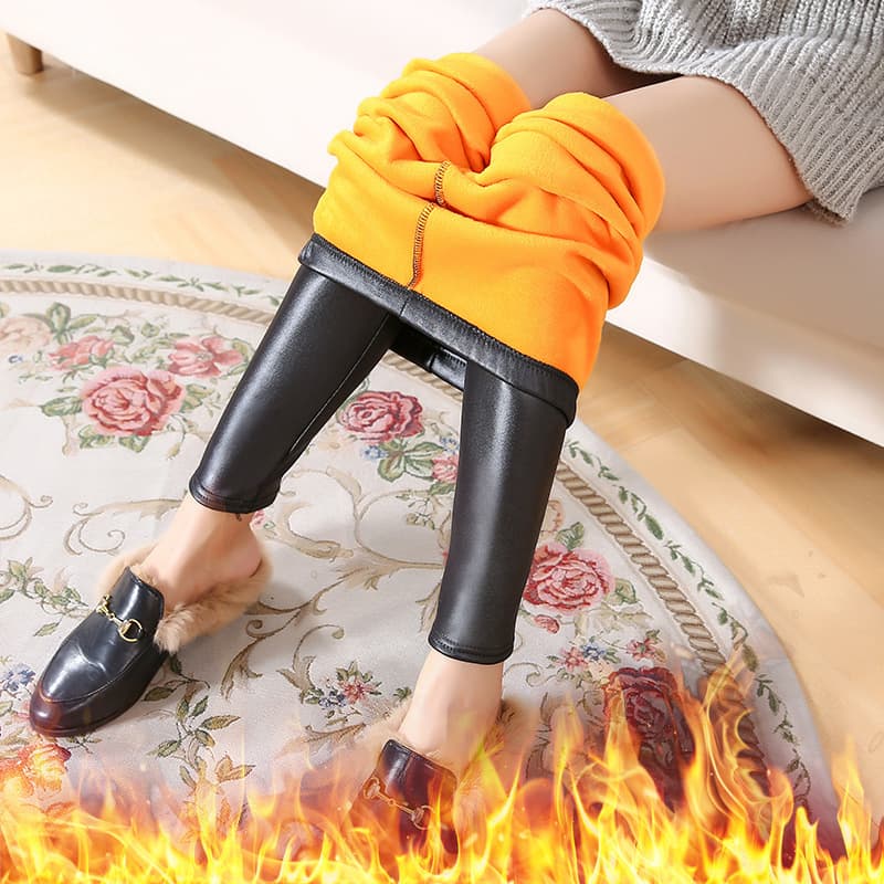 Women's Clothing Faux Leather Leggings - Winter Fleece-Lined Thermal Pants With High Elasticity & Slimming Fit