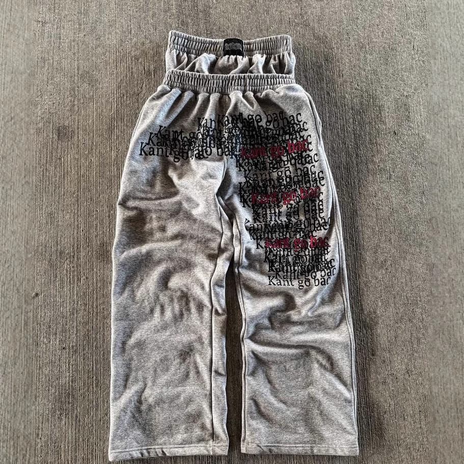 Men's Clothing Loose Retro Heavy Letter Print Casual Pants Double Waist High Street Fashion Wide Leg Pants Hip Hop Contrast Color Sweatpants