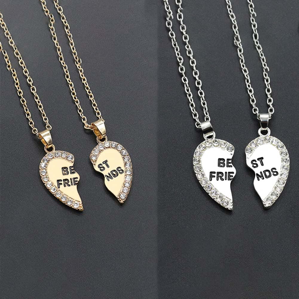 Fashion New 1 Pair Half Love Heart Rhie Pendant Best Friends Necklace Friendship Gift