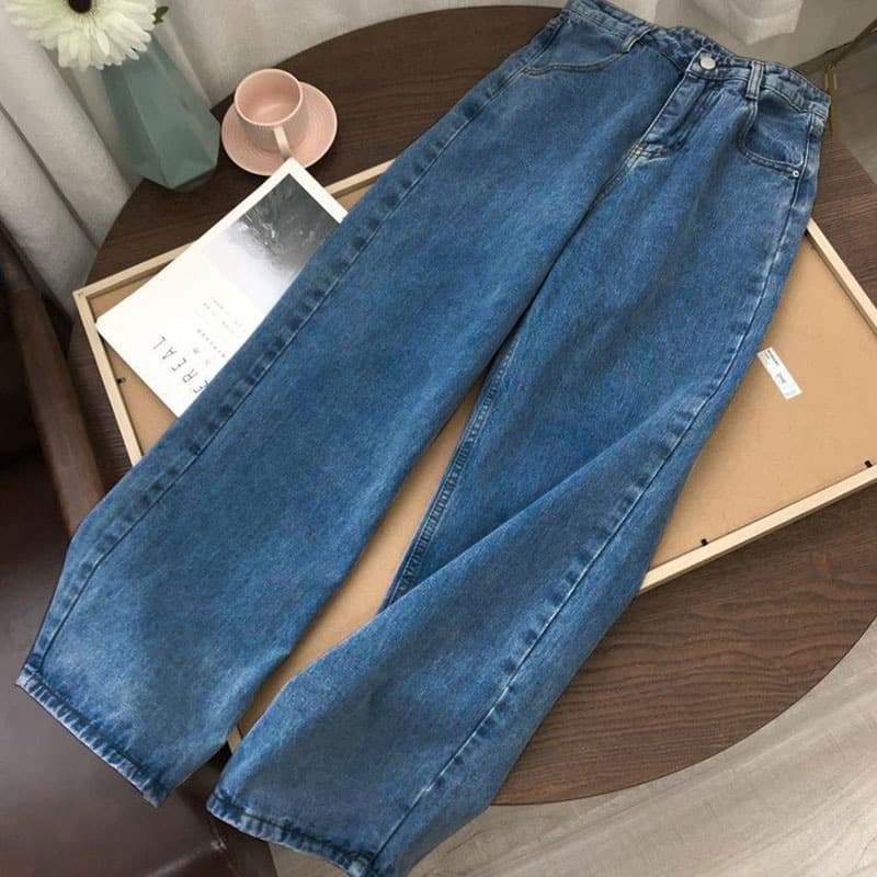 Women's Clothing Straight High Waist Jeans For Female Students Loose Retro Wide Leg Bf Hyuna Style Mopping Pants Trend