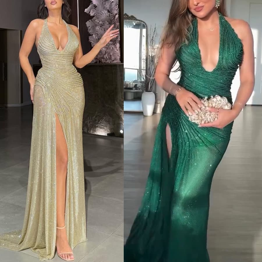 Women's Clothing Elegant Sequin Slit Neckline Dress - Stretchy Party & Casual Wrap Dress For Women