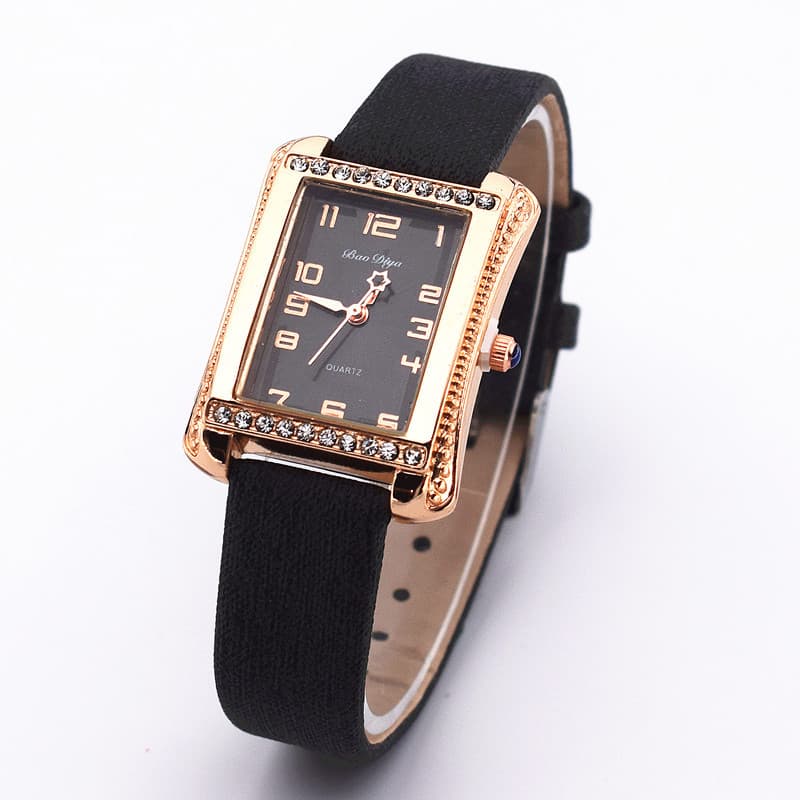 Women's Watches Small Square Rhinestone Light Luxury Dial Digital Time Minimalist Women's Watch Leather Strap Student Watch
