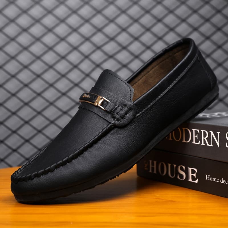 Waterproof Leather Casual One Foot Loafers, Handcrafted Business Low Cut Black British Men's Shoes, Flat Bottomed Thick