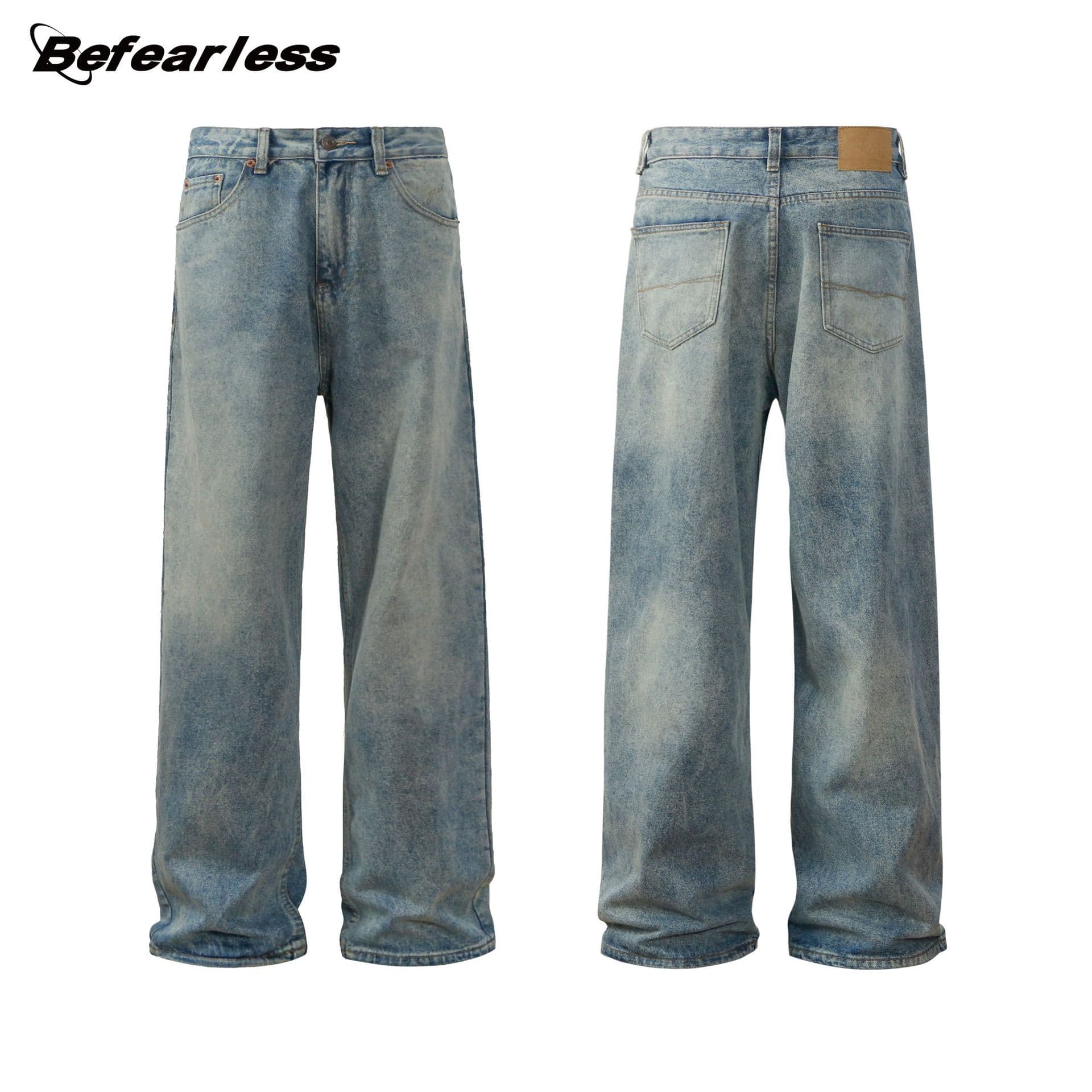 Men's Clothing Retro Vintage Washed Jeans Men And Women Loose Baggy Wide Leg Clean Fit Pants Trendy Brand