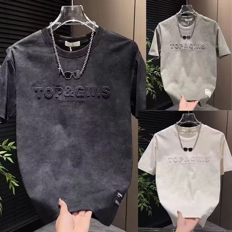 Summer New Arrival Men's Short Sleeve T-Shirt Loose Fit Tie Dye Crew Neck Versatile Casual Top Letter Stamped Simple Design