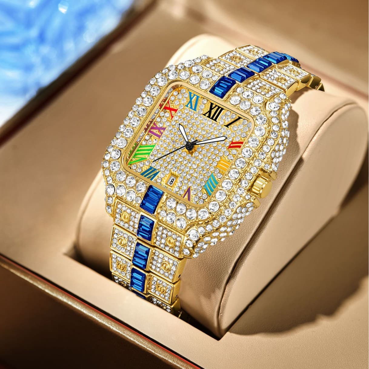 Luxury Iced Out Quartz Watch With Full Diamond Display Waterproof Business Fashion Men's Wristwatch