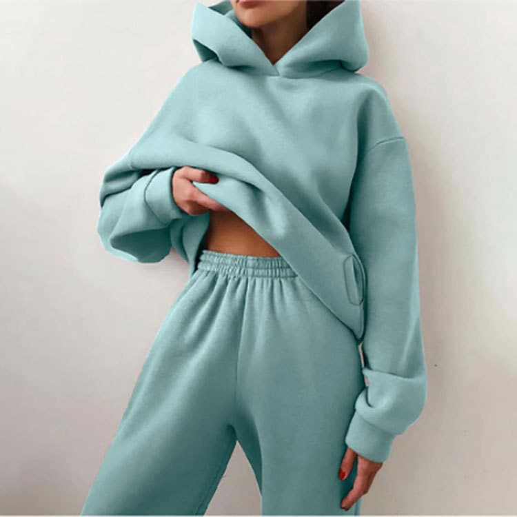 Women's Clothing Solid Color Hooded Sweatshirt Trousers Casual Fashion Set