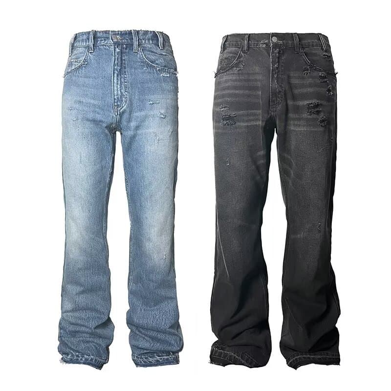 Men's Summer Thin American High Street Vibe Washed Holes Trendy Brand Loose Straight Casual Trousers