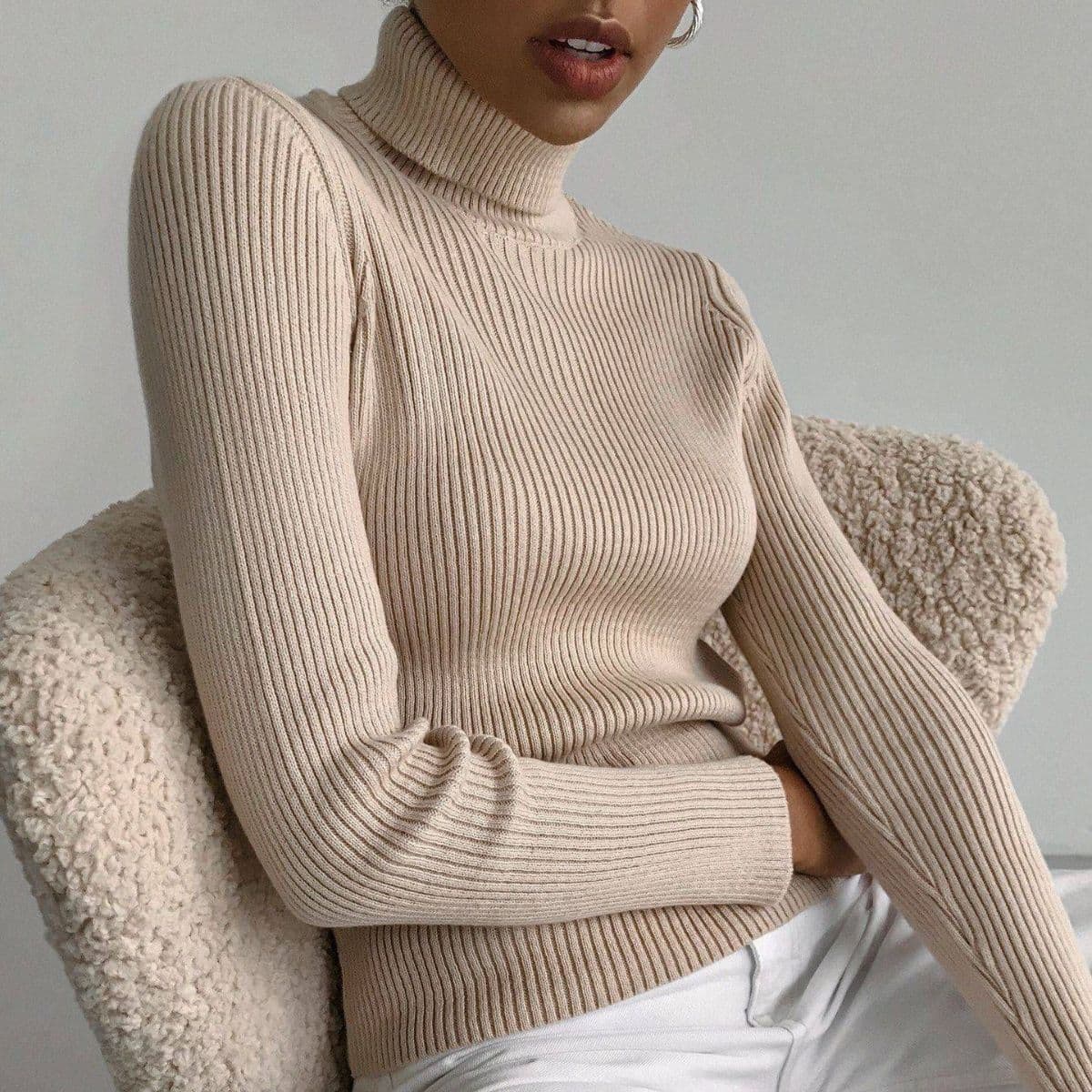 Women's Solid Color Long Sleeve Slim-fit Pullover
