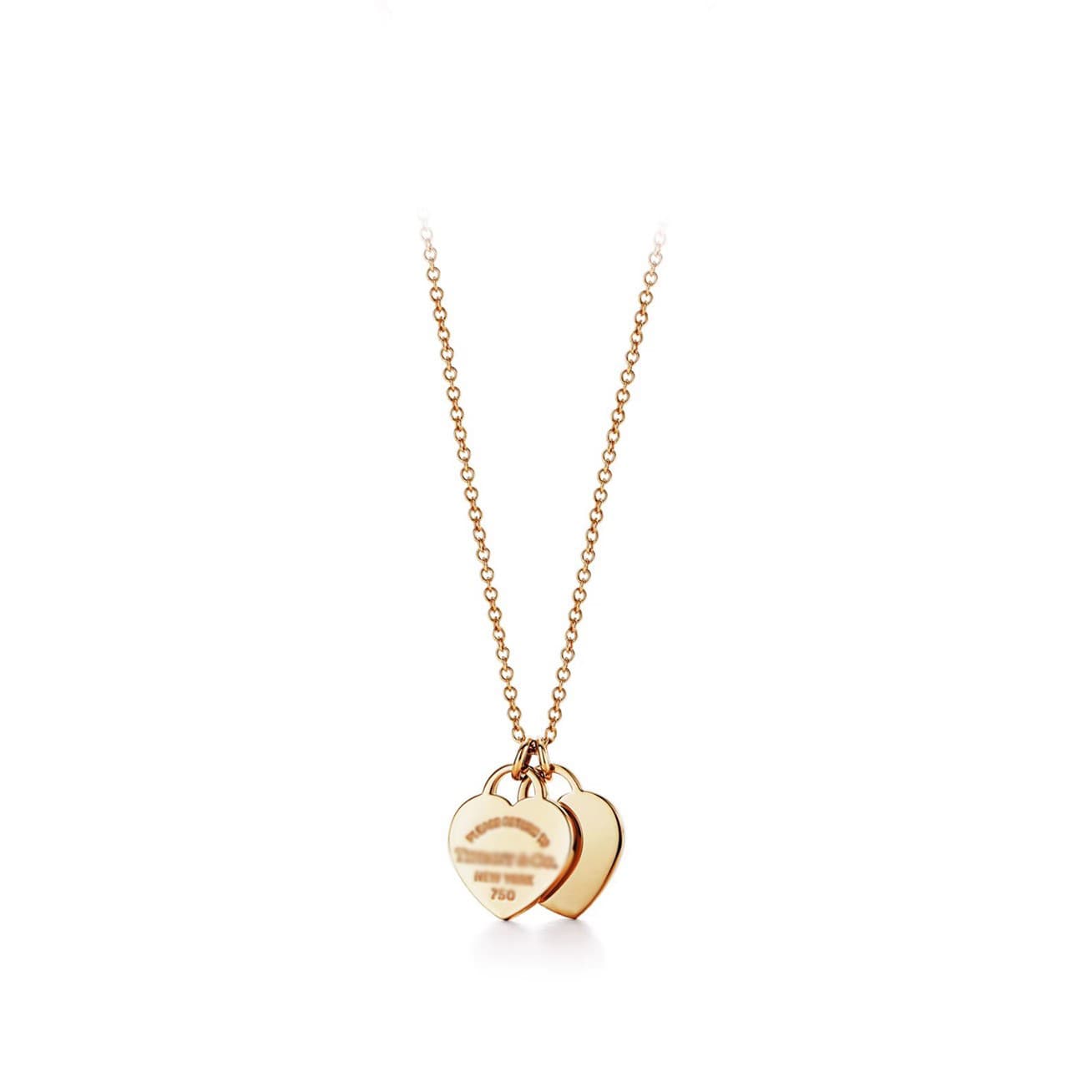 Pendentif double cœur classique de la marque T pour femme, collier en émail rouge, vert et rose, léger et simple.