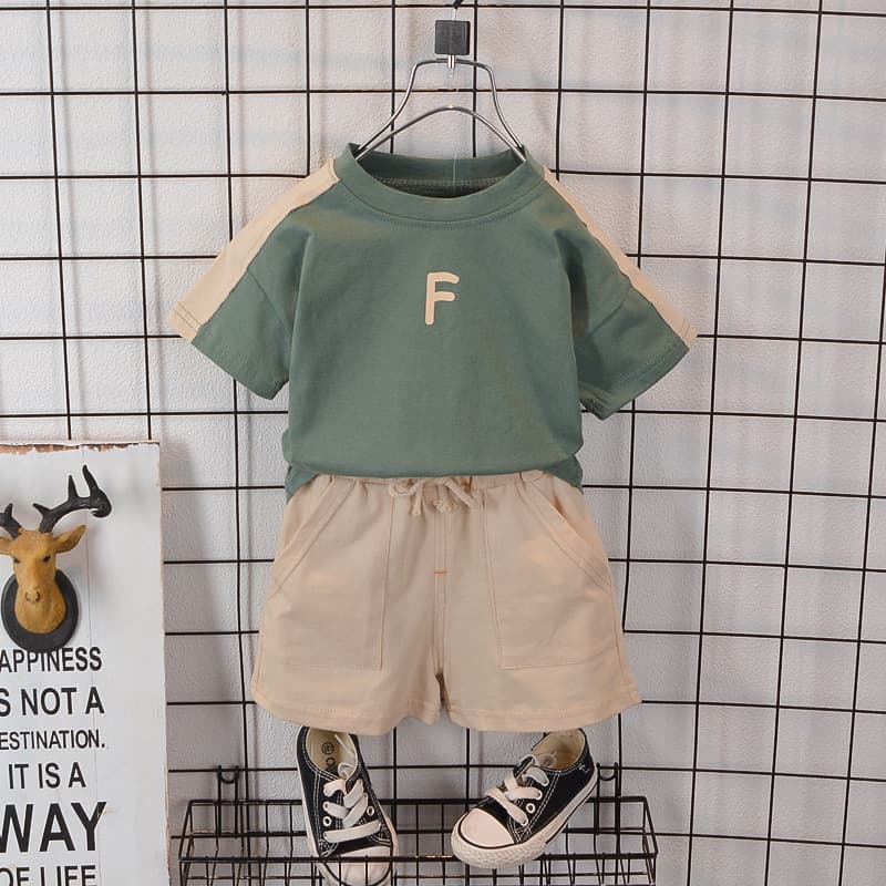 Children's Clothing Set For Boys And Girls, Toddler Letter Print Solid Color Short-sleeve Shorts Basic Style Summer