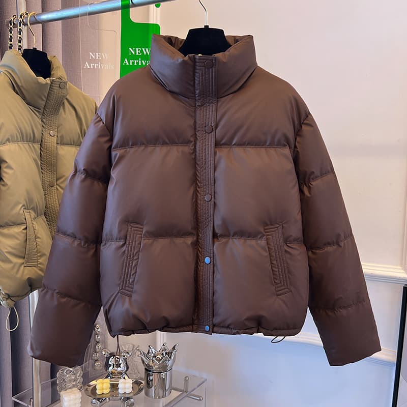 Women's Clothing Korean version short stand collar small winter coats cotton jacket for women simple loose version zipper puffer jacket solid color