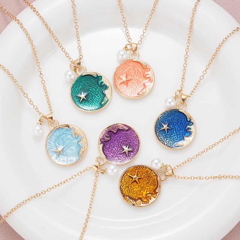 Star Moon Sun Ocean Pendant Necklace Starry Sky Pearl Gift For Best Friend Couple Mother