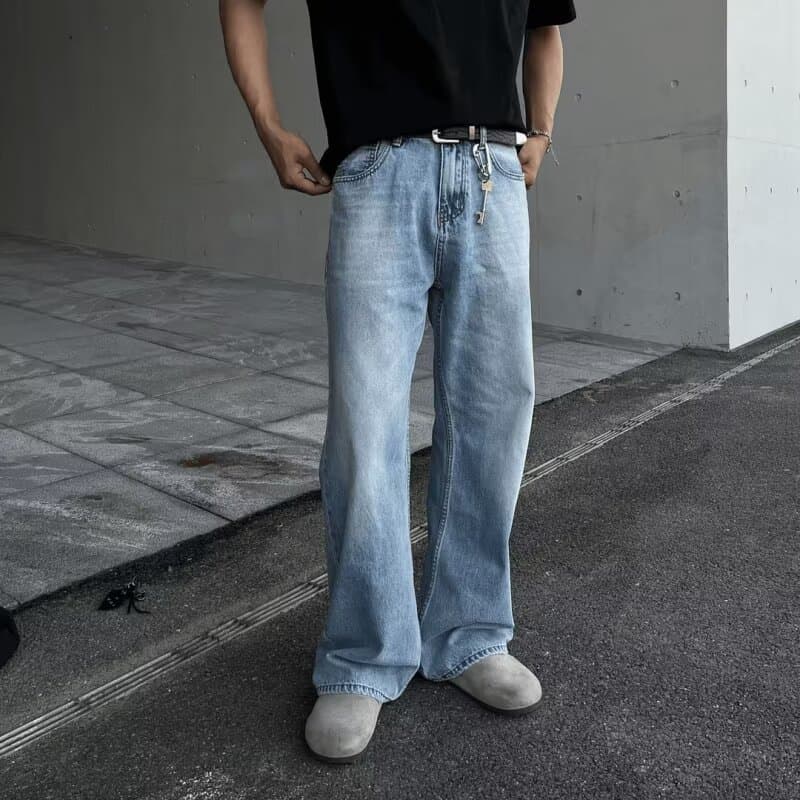 Boy Washed Vintage Casual Jeans For Men Straight Loose European And American High Street Style Long Pants