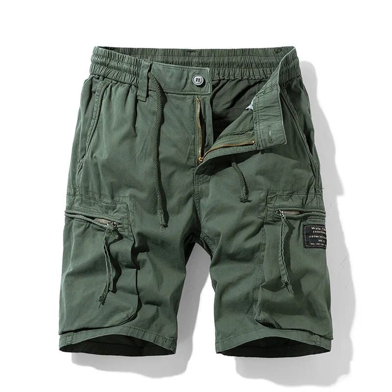 Summer Cargo Short Men Casual Loose Knee Length Elastic Waist Drawstring Mens Shorts Cotton Breathable Men Clothing Many Pockets