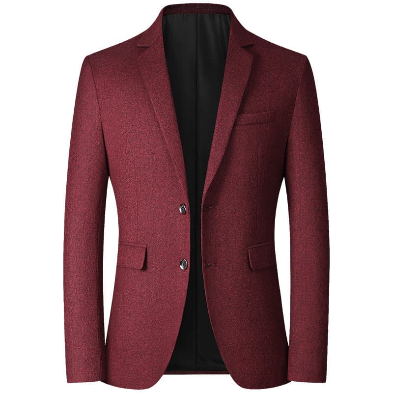 Classic Men's Casual Blazer - Lightweight Polyester Business Jacket For Middle-Aged Gentlemen (Wine Red, Navy, Gray) - Relaxed Fit, Notch Lapel