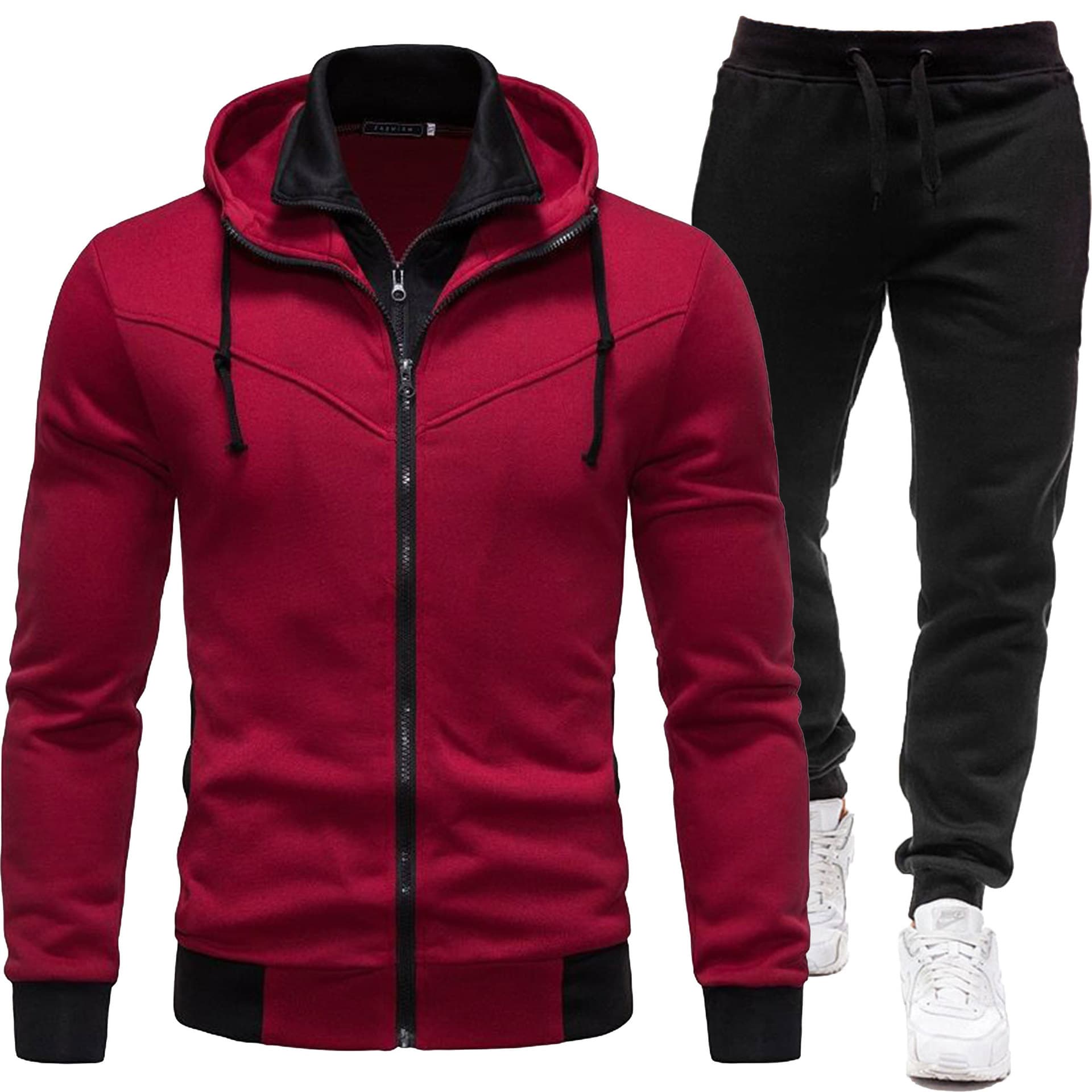 New Autumn And Winter Fashion Patchwork Jacket, Casual Long Sleeved Pants, Hooded Sports Men's Suit