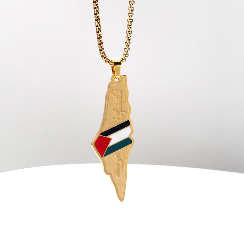 Collier tendance en acier inoxydable avec carte de la Palestine, lettre personnalisée, marque géographique, collier hip-hop tendance