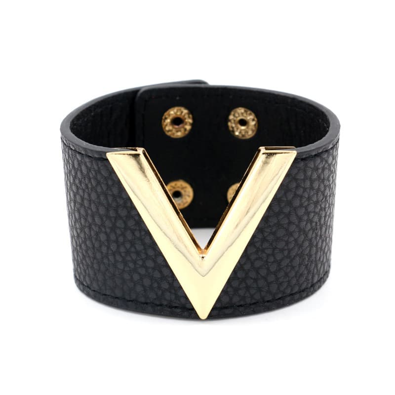 fashion accessories Korean texture PU leather V shaped personality women's wide bracelet bracelet multi color