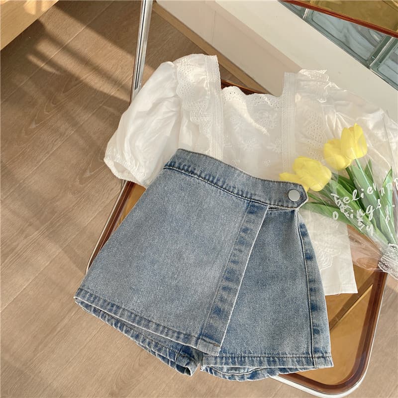 Kids Clothing Girls Fashion Two piece Lace Top and Jeans Set
