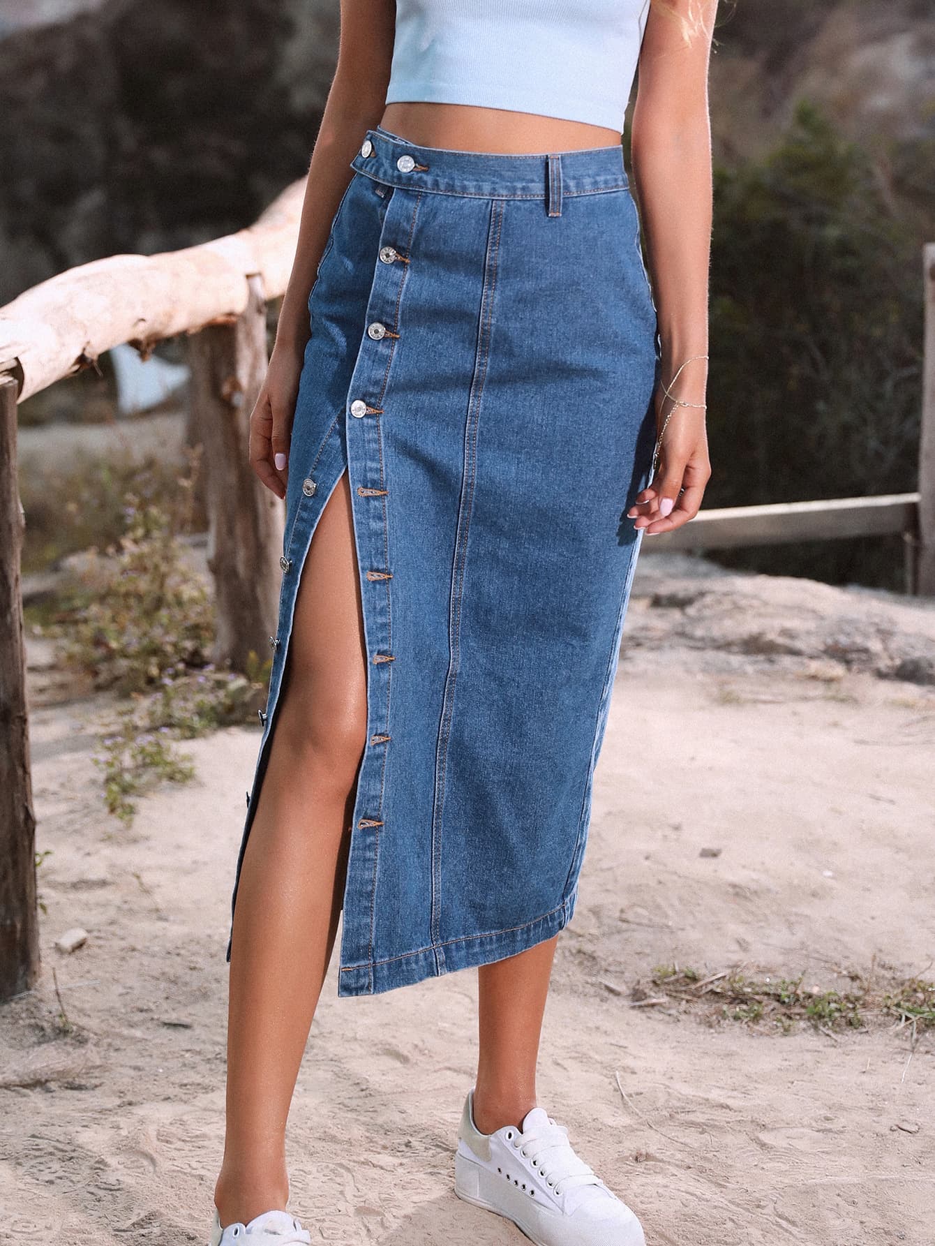 Women’s Clothing INS irregular slit denim high waist long skirt