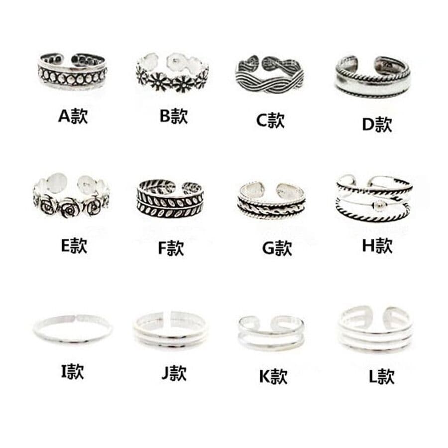 New Trendy Fashion Beach Set Of 12 Ancient Silver Toe Rings