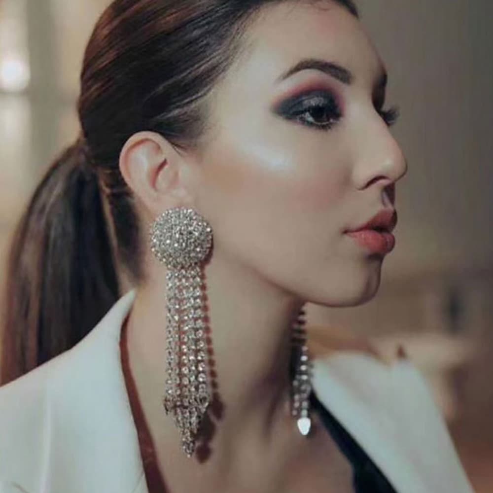 Jewelry & Accessories Hot Sale Rhinestone Long Tassel Earrings Ladies Fashion Water Drop Crystal Pendant Earring Earring