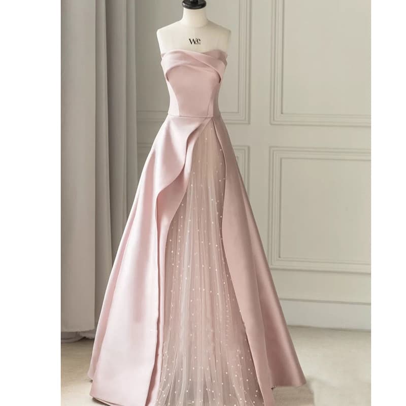 Women's Clothing Pink tube top evening dress new bride engagement wedding toast dress
