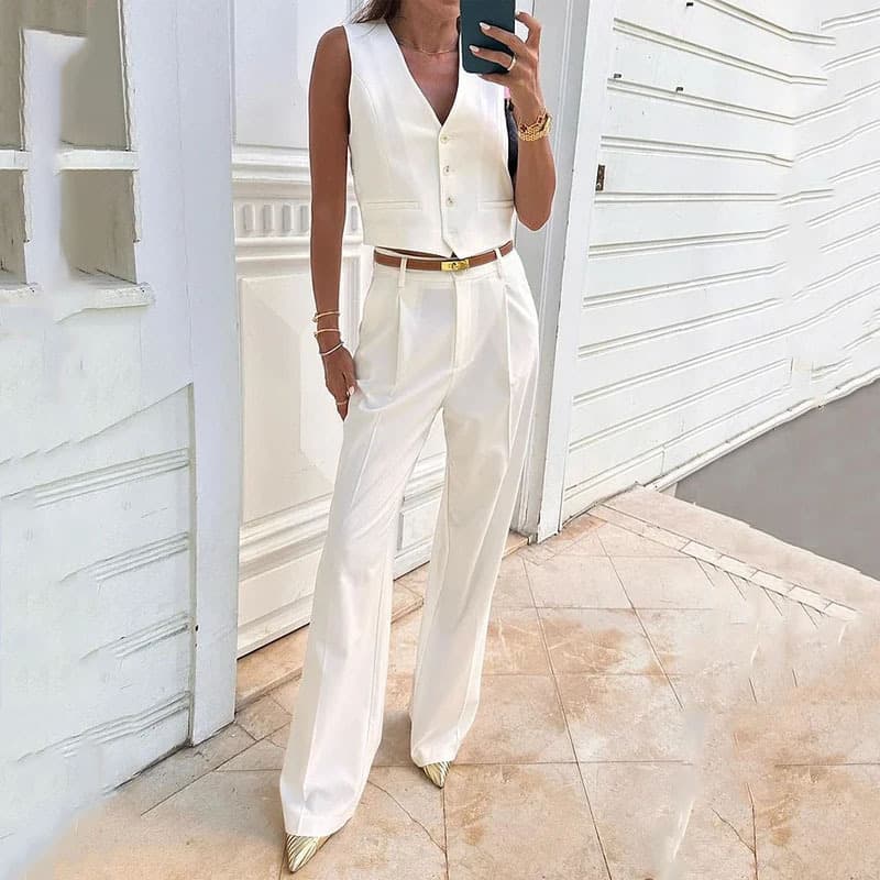 Women's Clothing Solid Color Button Design Slim Vest Vest Temperament Commuter Suit