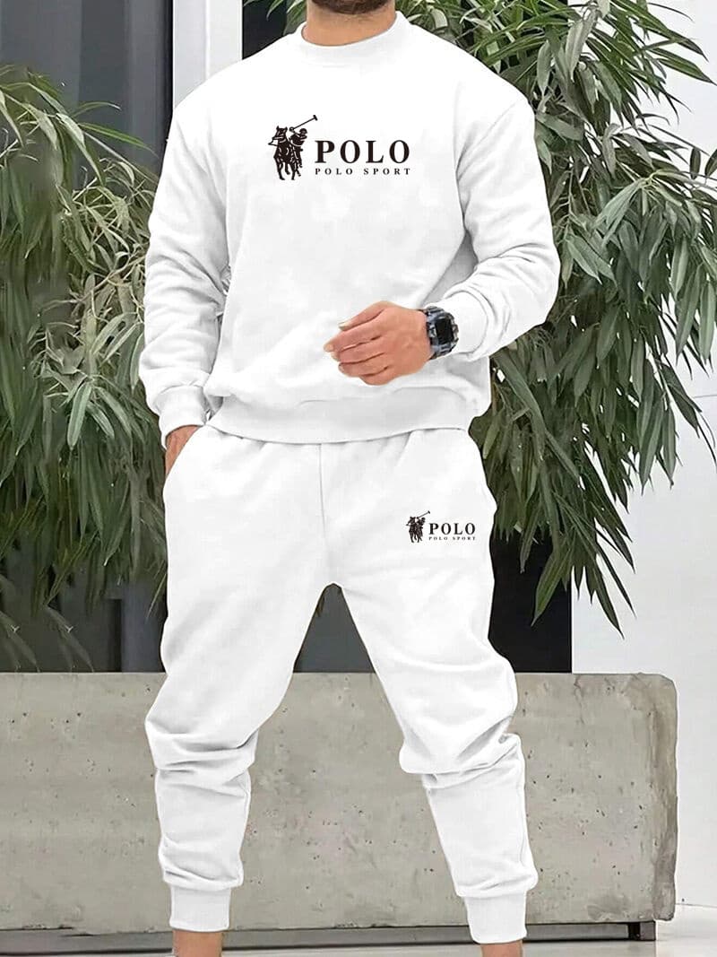 Ensemble unisexe 2026 : pull col rond décontracté + pantalon de sport en laine, idéal pour le jogging.