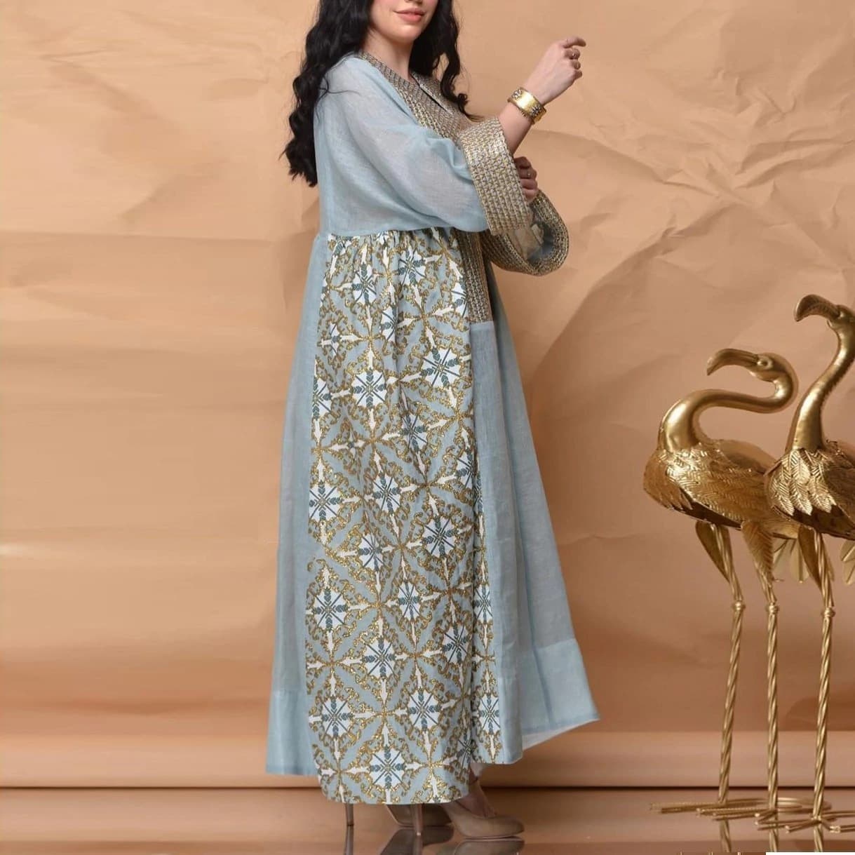 Women's Clothing spring and summer new women's clothing printed breathable long sleeved loose dress robe