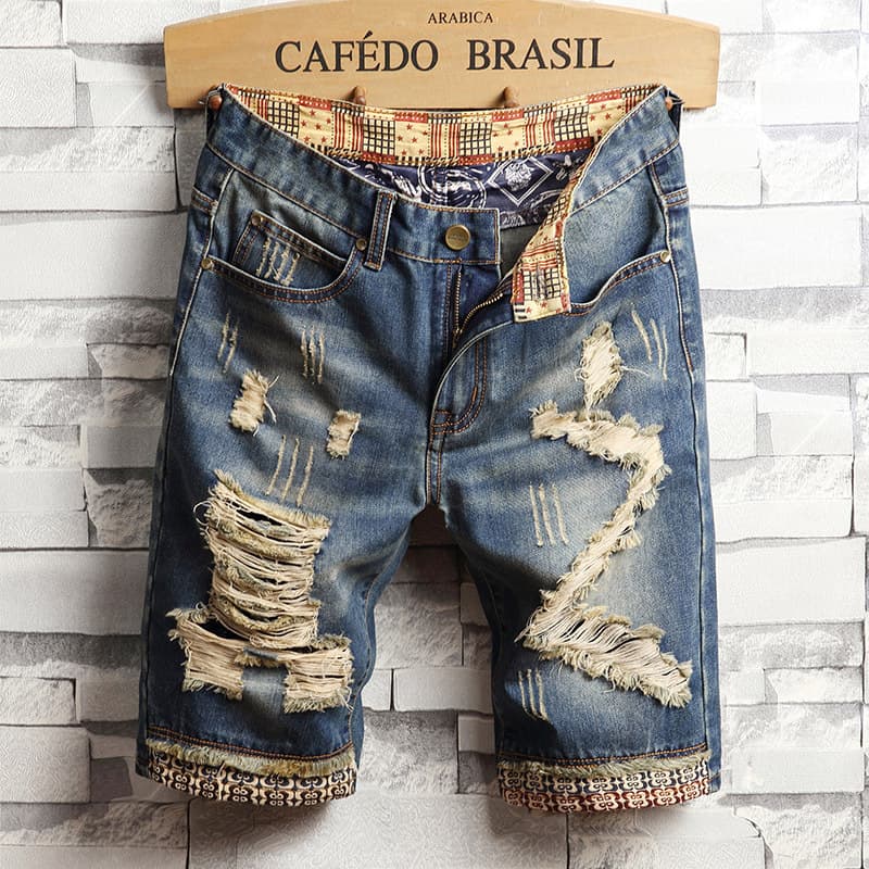Men's clothing casual slim denim small leg quarter pants personalized trendy jeans
