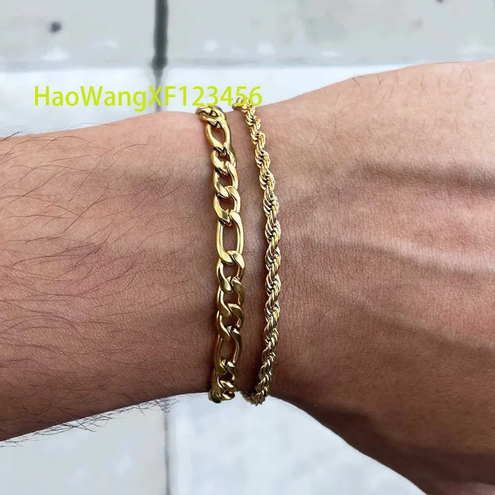 Real Gold Plated 5mm Cuban Link 3mm Rope Bracelet Unique Thin Micro Figaro Wheat Chain Stainless Steel Streetwear