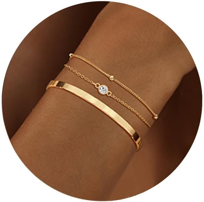 New Ins Style 14k Gold Zircon Xiaomi Bead Chain Three-piece Bracelet Personality Trend