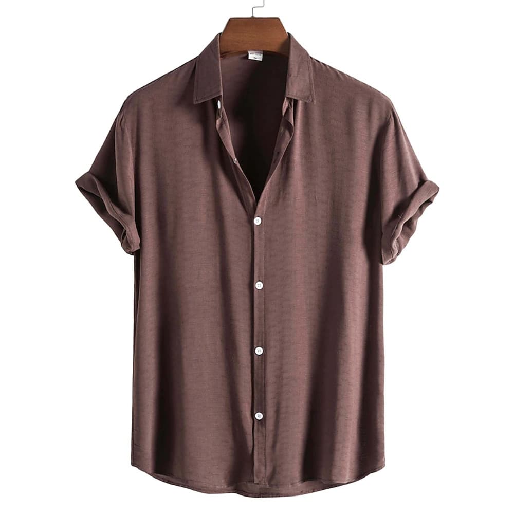 Men's Clothing Summer New European And American Men's Lapel Short Sleeved Solid Color Shirt Youth Fashion Shirt Cross Border Men's Clothing