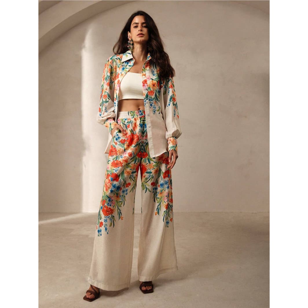 Women's Clothing Casual Fashion Floral Print Ladies Shirt And Pants Set