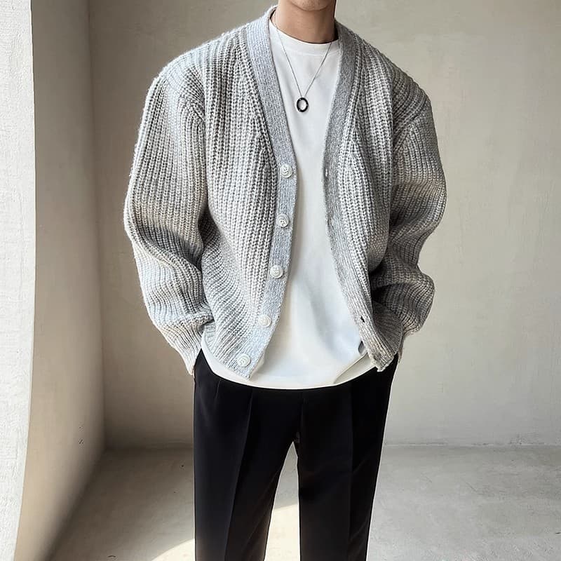 Men's Clothing Autumn and winter knitted cardigan men's V neck thickened sweater jacket casual style lazy style outer wear sweater cardigan jacket