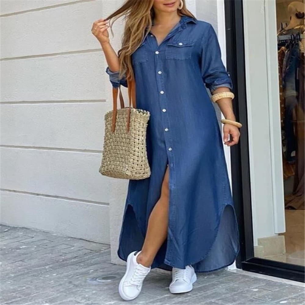 Women's Clothing Women's Fashionable Sexy Denim Long Sleeved Shirt Dress Spring/Summer European And American Style