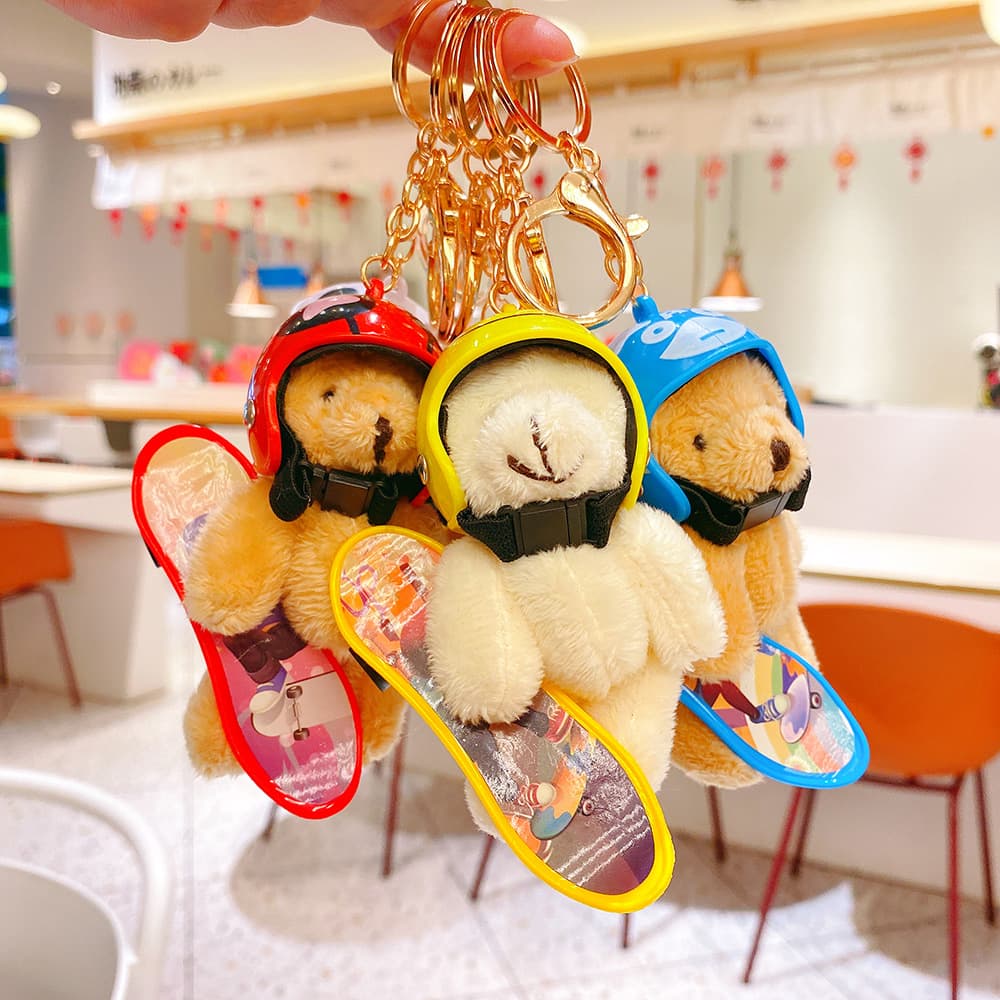 New Skateboard Bear Plush Pendant Creative Cartoon Cute Style Keychain Student Gift Bag Keychain